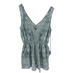 Madewell Petal Play Dotmix Romper Medium Blue Green Floral Polka Dot Tie Waist